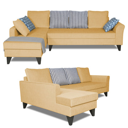 Adorn India Maddox Stripes L Shape 6 Seater Sofa Set LHS (Beige) (3 Year Warranty)
