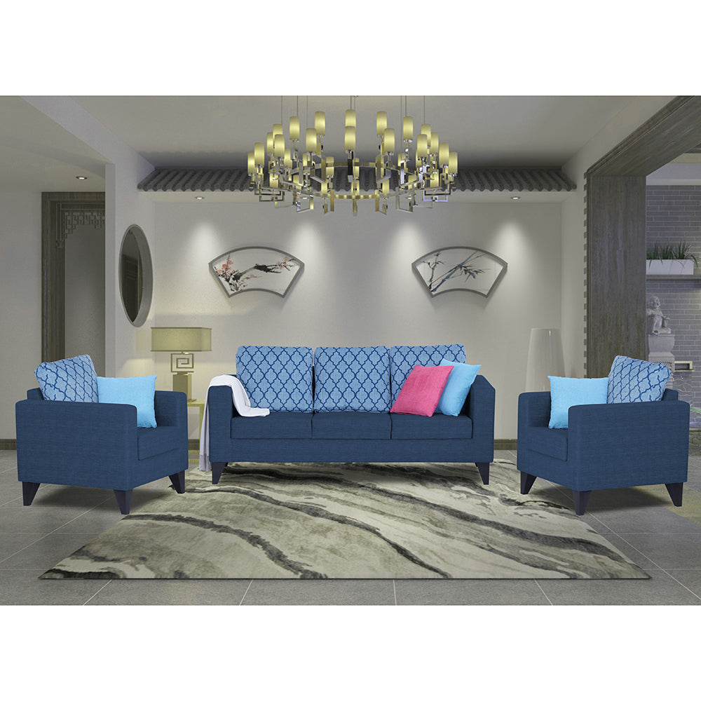 Adorn India Straight line Plus Blossom 3+1+1 5 Seater Sofa Set (Blue) (3 Year Warranty)