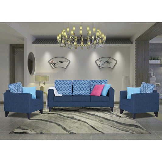 Adorn India Straight line Plus Blossom 3+1+1 5 Seater Sofa Set (Blue) (3 Year Warranty)