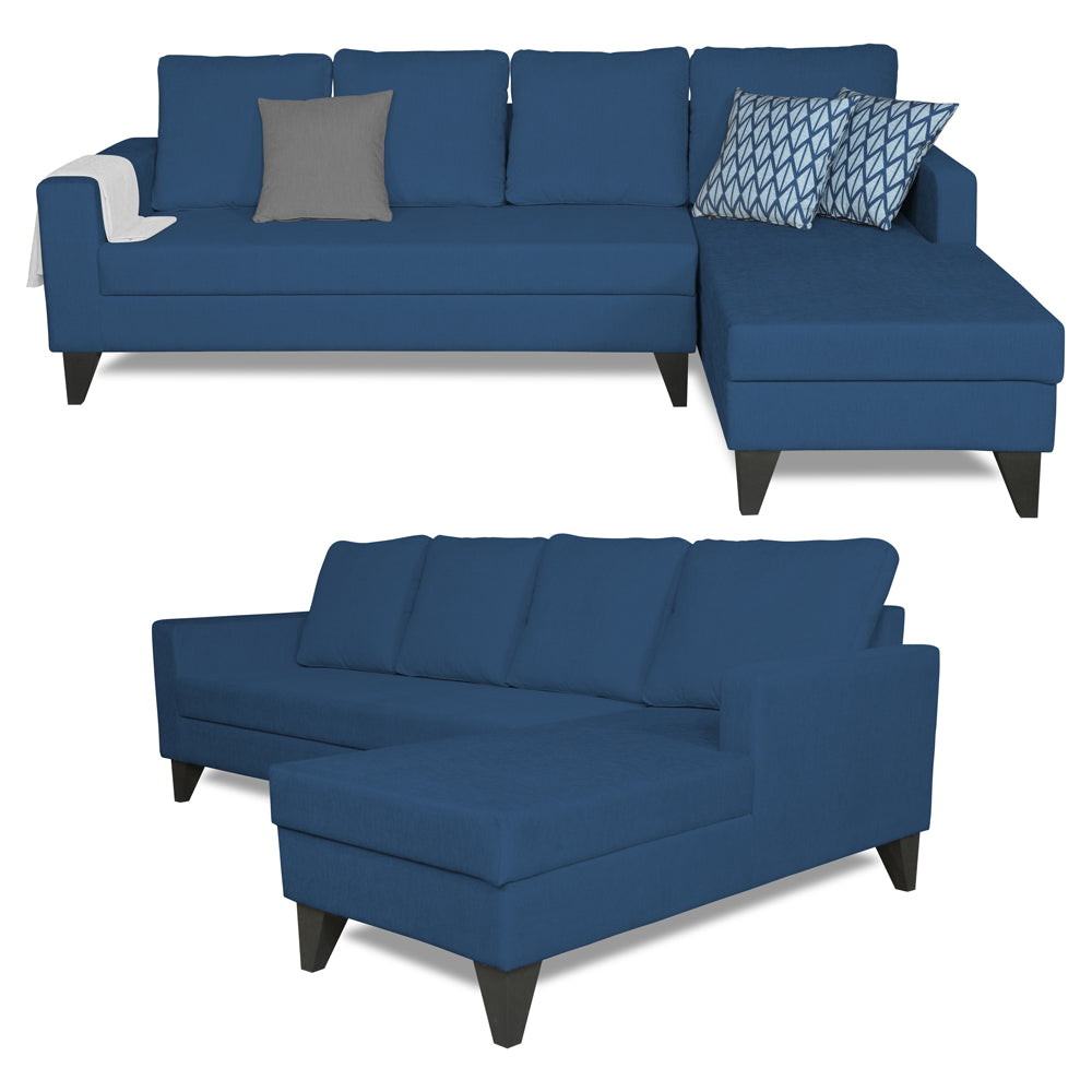 Adorn India Hallton L Shape Decent Sofa Set 7 Seater with Ottoman (Right Side) (Blue) (3 Year Warranty)