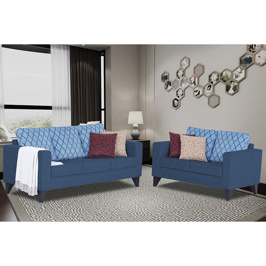 Adorn India Straight line Plus Blossom 3+2 5 Seater Sofa Set (Blue)