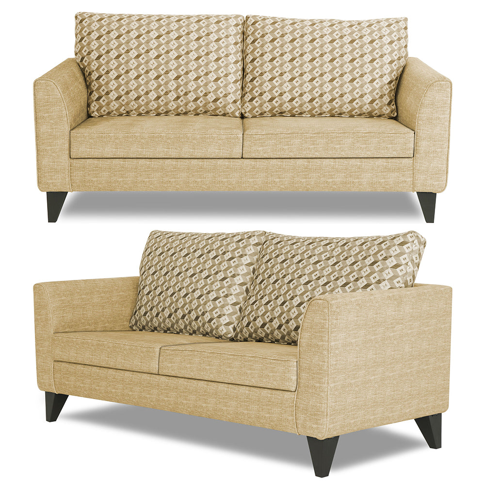 Adorn India Tornado Bricks 3+2 5 Seater Sofa Set with Centre Table (Beige)