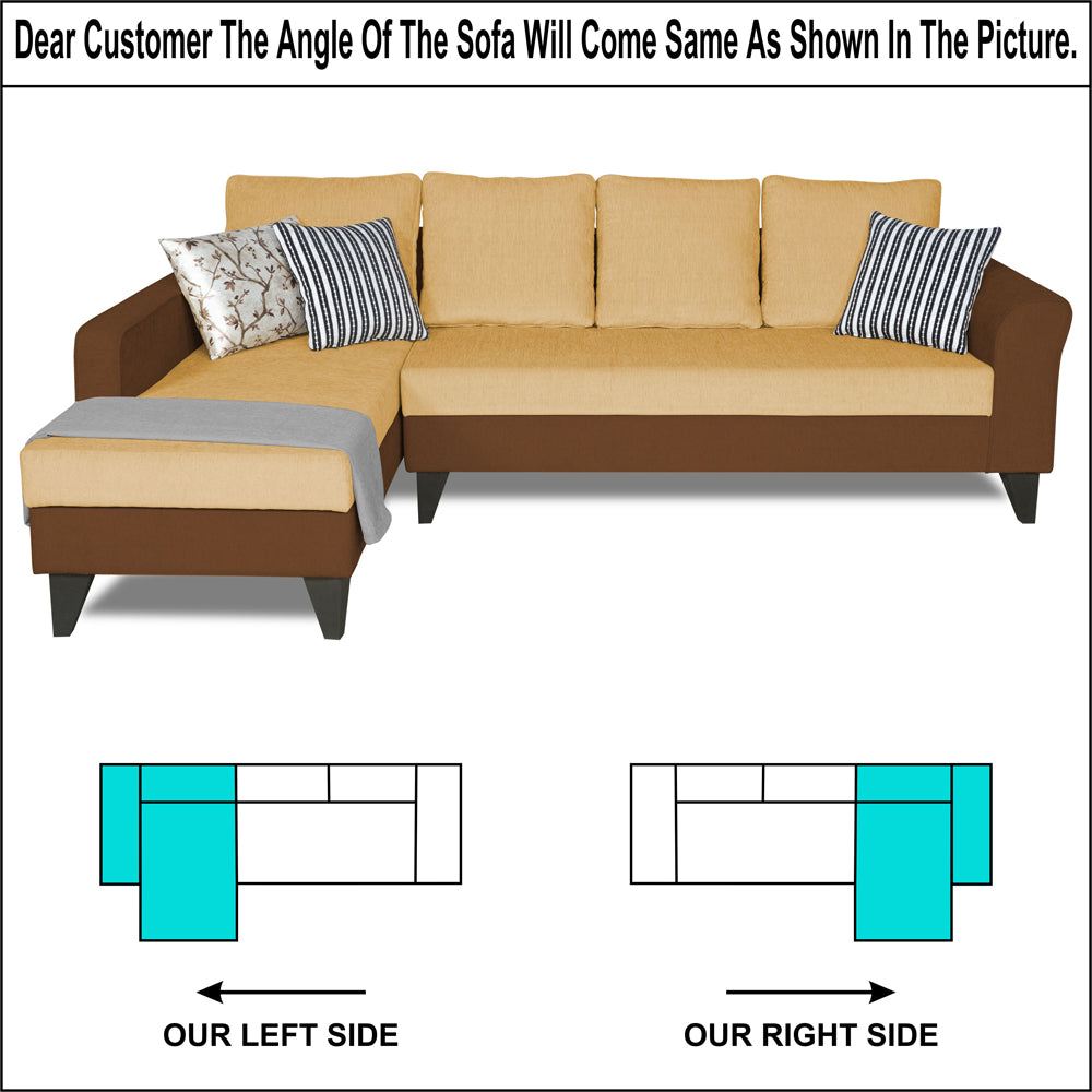 Adorn India Maddox Plain Two Tone L Shape 6 Seater Sofa Set LHS (Brown & Beige) (3 Year Warranty)