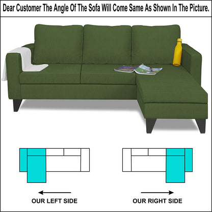 Adorn India Chandler Plain L Shape 4 Seater Sofa Set (Green) (3 Year Warranty)