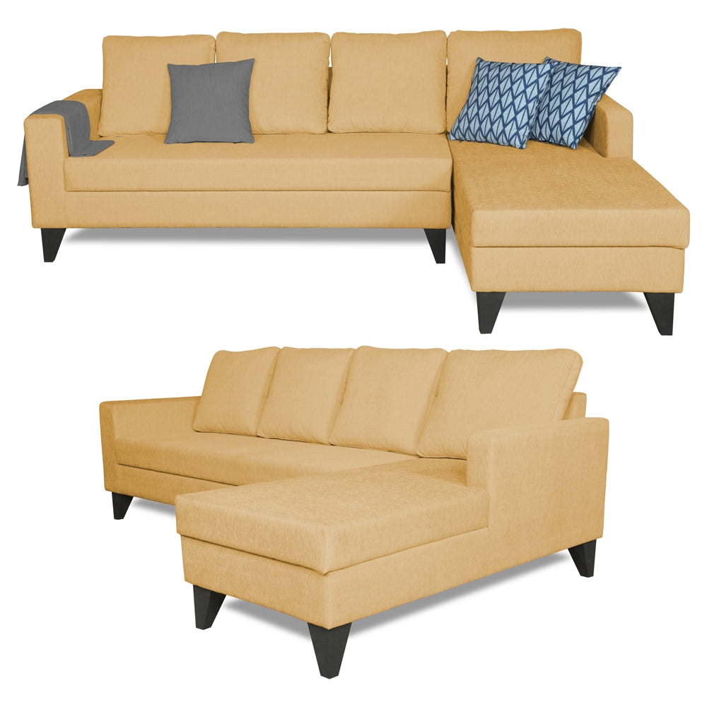 Adorn India Hallton Plain L Shape 6 Seater Sofa Set RHS (Beige) (3 Year Warranty)