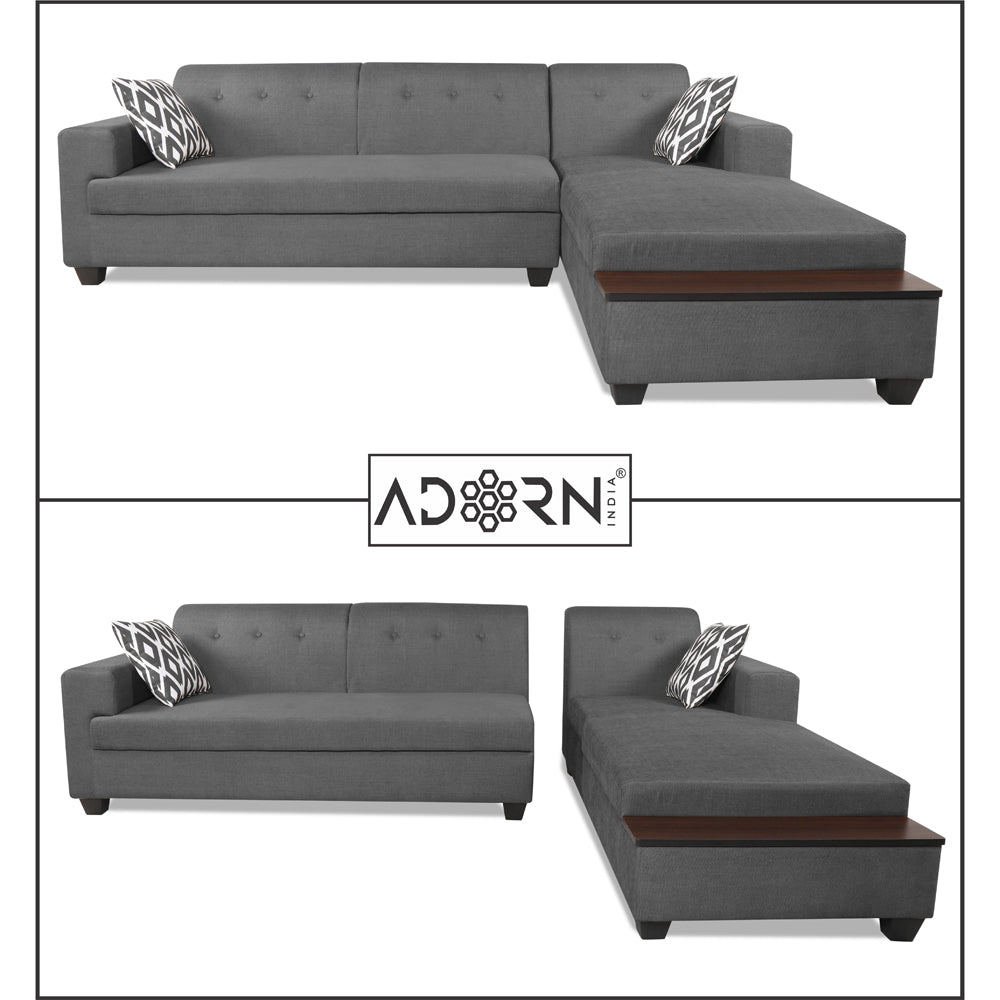 Adorn India Blazer L Shape 6 Seater Sofa Set (Right Side) (Grey)