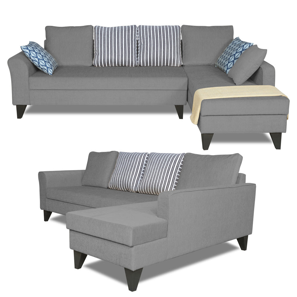 Adorn India Maddox Stripes L Shape 6 Seater Sofa Set RHS (Grey) (3 Year Warranty)