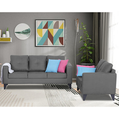 Adorn India Straight line Plus Premium Leatherette Suede 3+2 5 Seater Sofa Set (Grey) (3 Year Warranty)