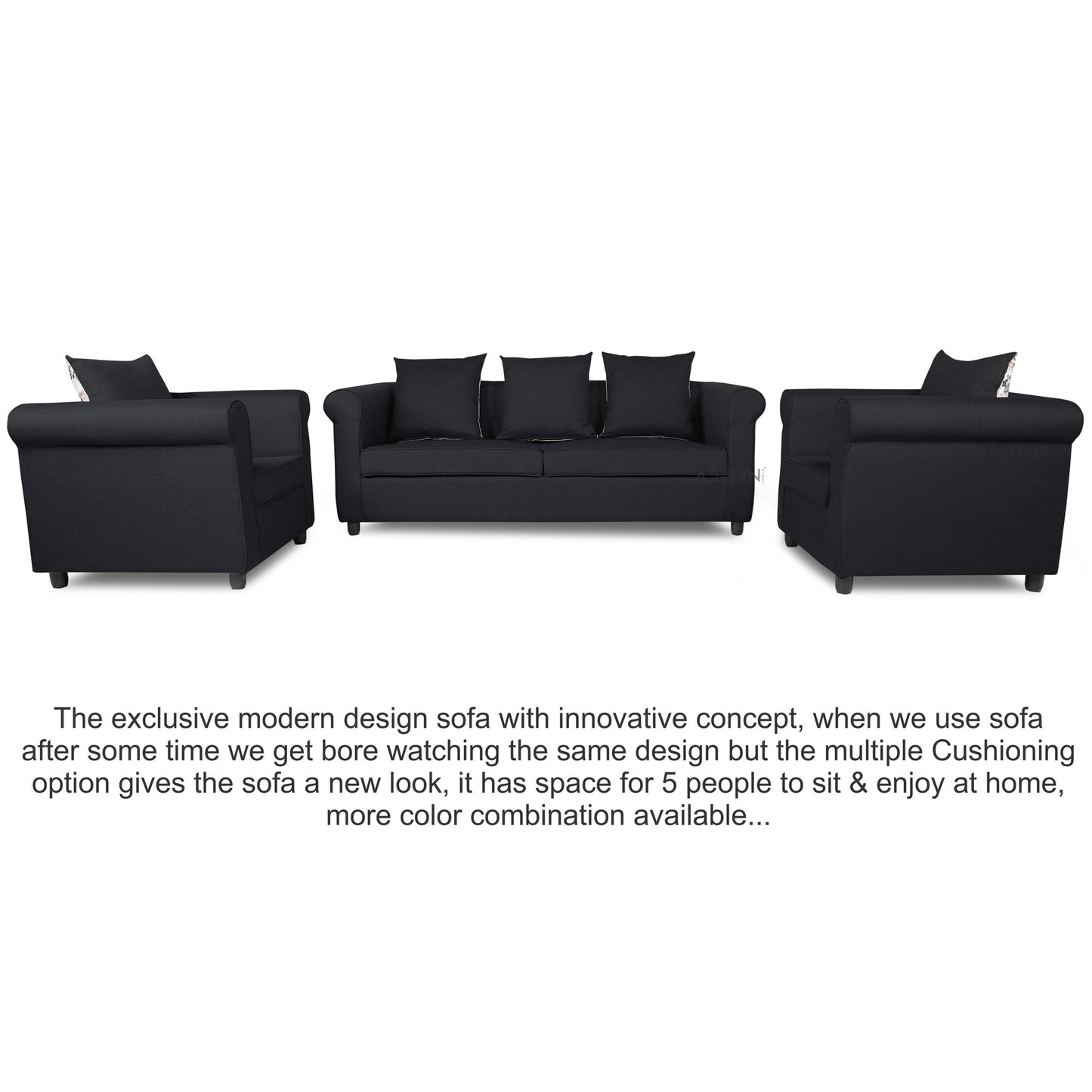 Adorn India Magnum 3-1-1 Sofa Set (Black)