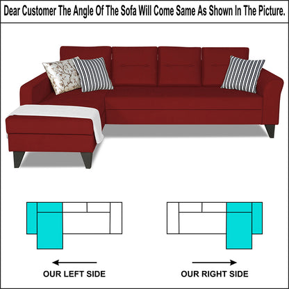 Adorn India Maddox Tufted L Shape 5 Seater Sofa Wood Sofa Set LHS (Maroon) (3 Year Warranty)