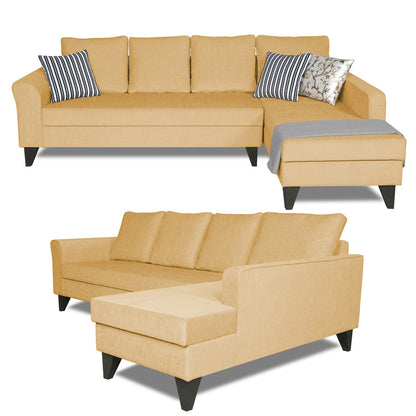 Adorn India Maddox Plain L Shape 6 Seater Sofa Set RHS (Beige) (3 Year Warranty)