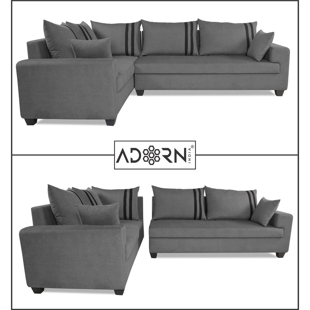 Adorn India Winston L Shape 6 Seater Sofa Set (Left Side) (Grey)