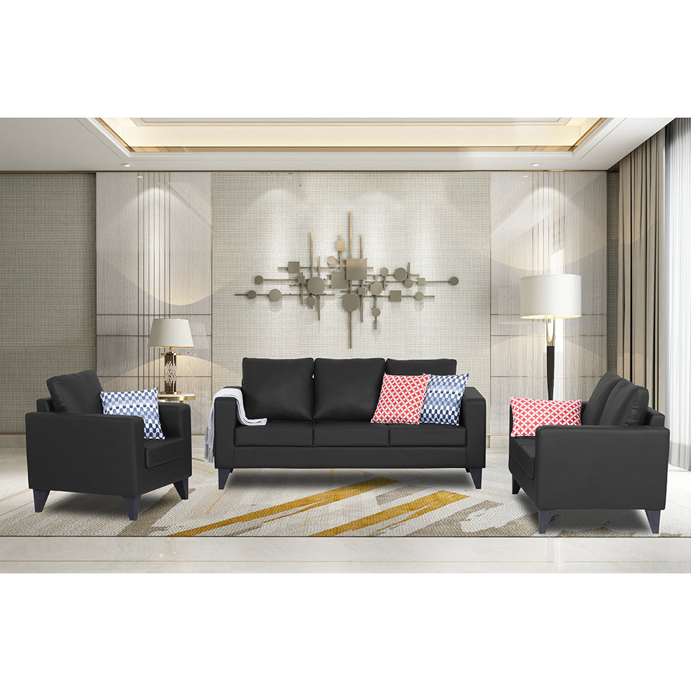 Adorn India Straight line Plus Leatherette 3+2+1 6 Seater Sofa Set (Black) (3 Year Warranty)