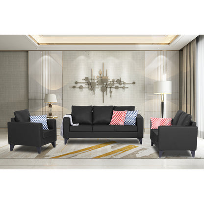 Adorn India Straight line Plus Leatherette 3+2+1 6 Seater Sofa Set (Black) (3 Year Warranty)