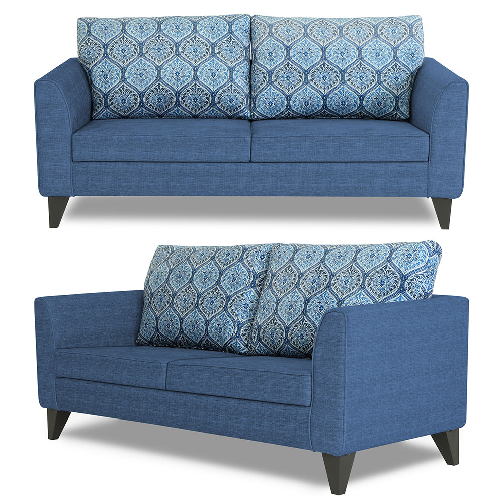Adorn India Cortina Damask (3 Years Warranty) 3+1+1 5 Seater Sofa Set with Centre Table (Blue) Modern