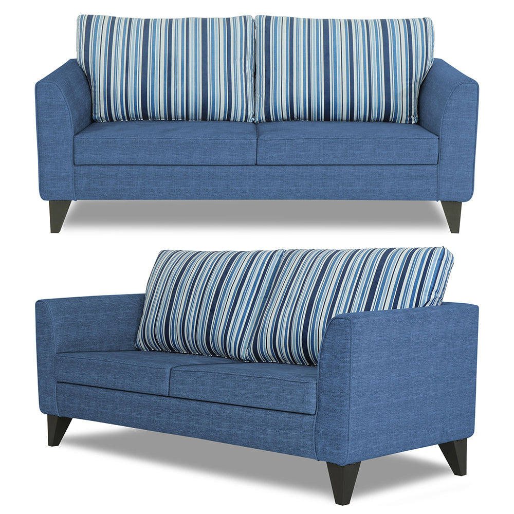 Adorn India Lawson Stripes 3+2+1 6 Seater Sofa Set with Centre Table (Blue)