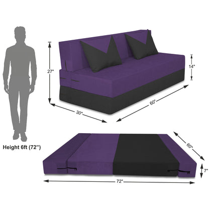 Adorn India Easy Boom 3 Seater Sofa Cum Bed 5 x 6 (Purple & Black) (1 Year Warranty)