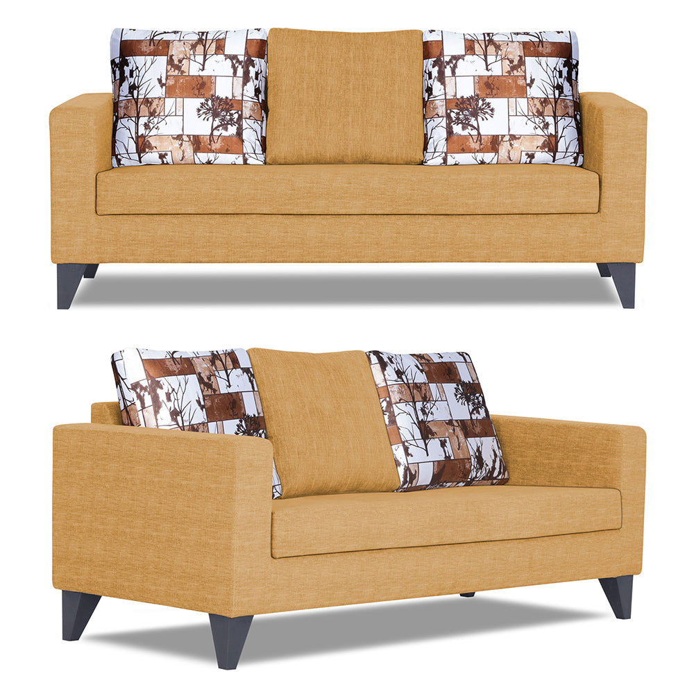 Adorn India Hallton Digitel Print Cushion 3+2 5 Seater Sofa Set (Beige) (3 Year Warranty)