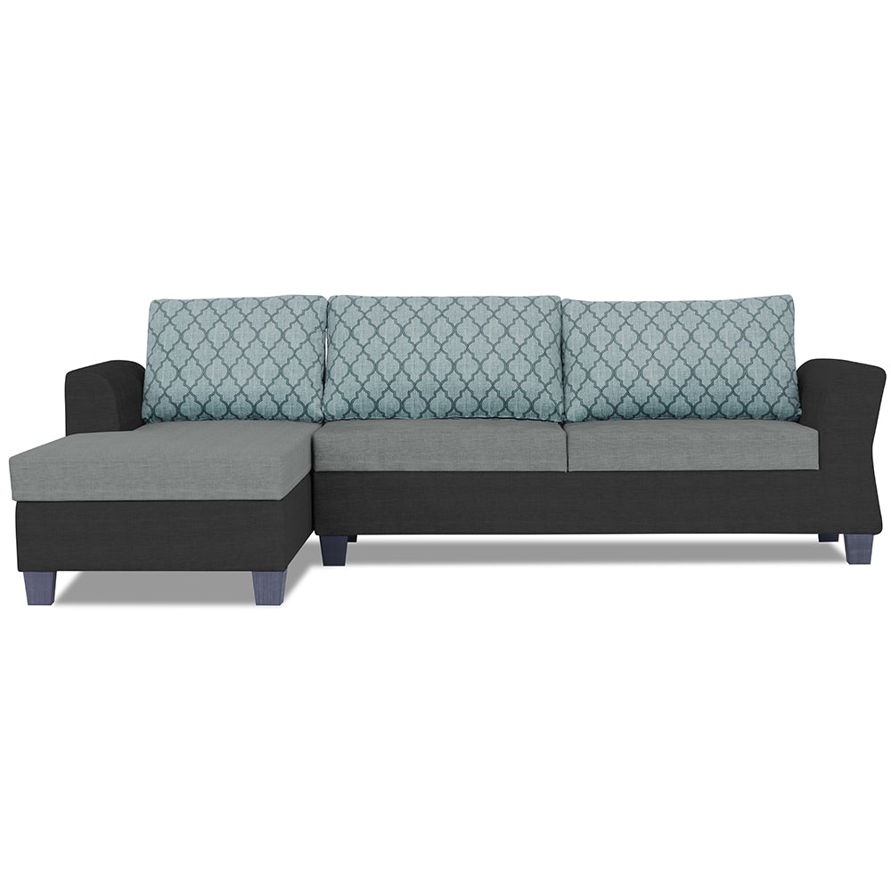 Adorn India Valencia Plus L Shape 6 Seater Sofa Set Blossom (Left Hand Side) (Grey & Black)