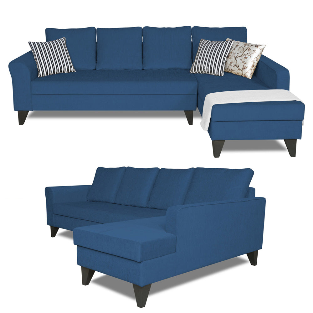 Adorn India Maddox Tufted L Shape 6 Seater Sofa Set RHS (Blue) (3 Year Warranty)