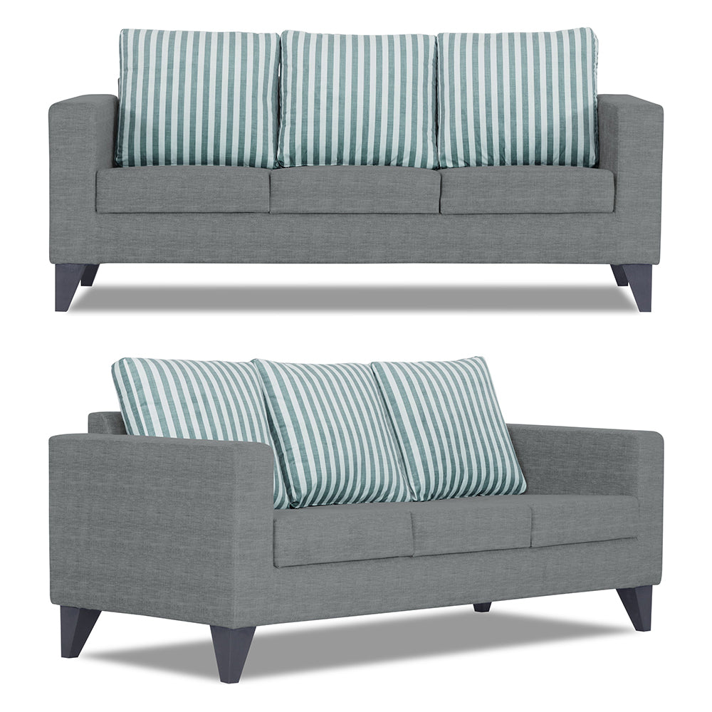Adorn India Straight Line Plus Stripes 3+1+1 5 Seater Sofa Set (Grey) (3 Year Warranty)