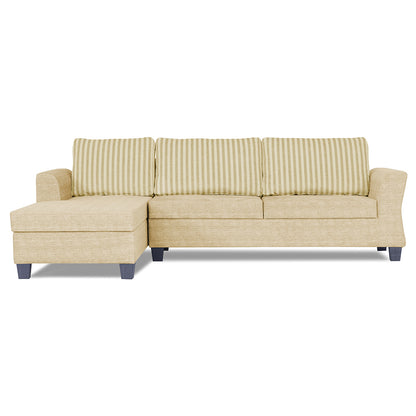 Adorn India Valencia Plus L Shape 6 Seater Sofa Set Stripes (Left Hand Side) (Beige)