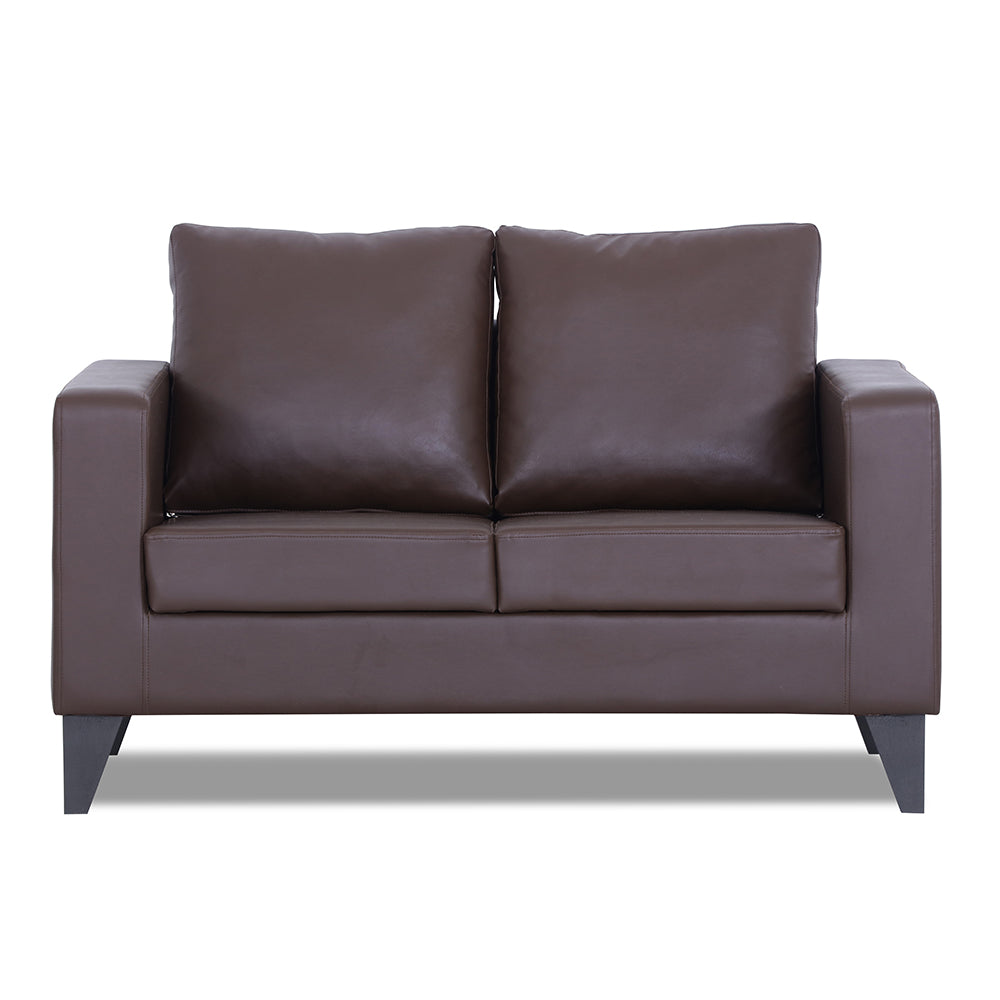Adorn India Straight line Plus Leatherette 2 Seater Sofa (Brown) (3 Year Warranty)