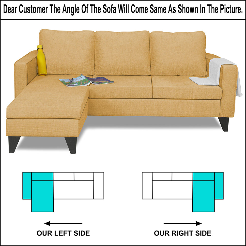 Adorn India Chandler L Shape 4 Seater Sofa Set Plain (Beige)