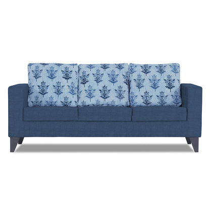Adorn India Straight line Plus Leaf 3 Seater Sofa (Blue) (3 Year Warranty)