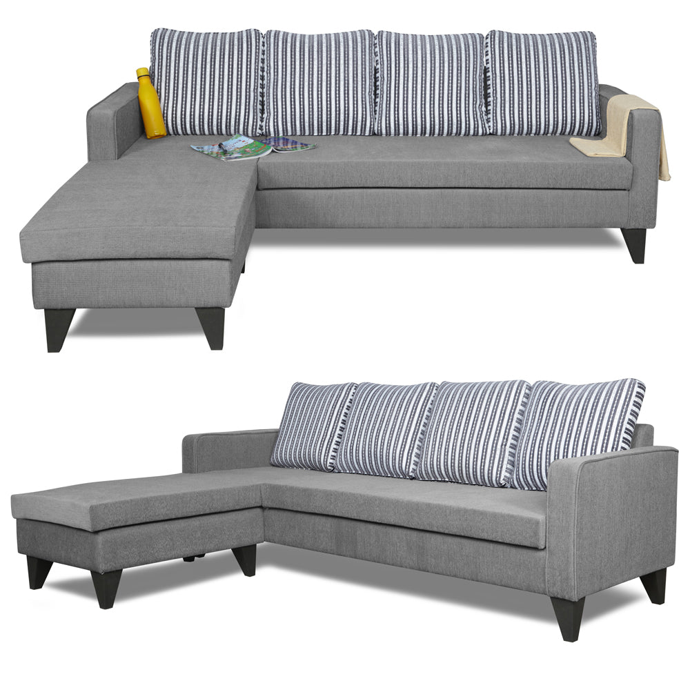 Adorn India Chandler Stripes L Shape 5 Seater Sofa Set LHS (Grey) (3 Year Warranty)