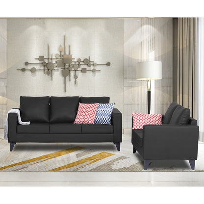 Adorn India Straight line Plus Leatherette 3+2 5 Seater Sofa Set (Black) (3 Year Warranty)