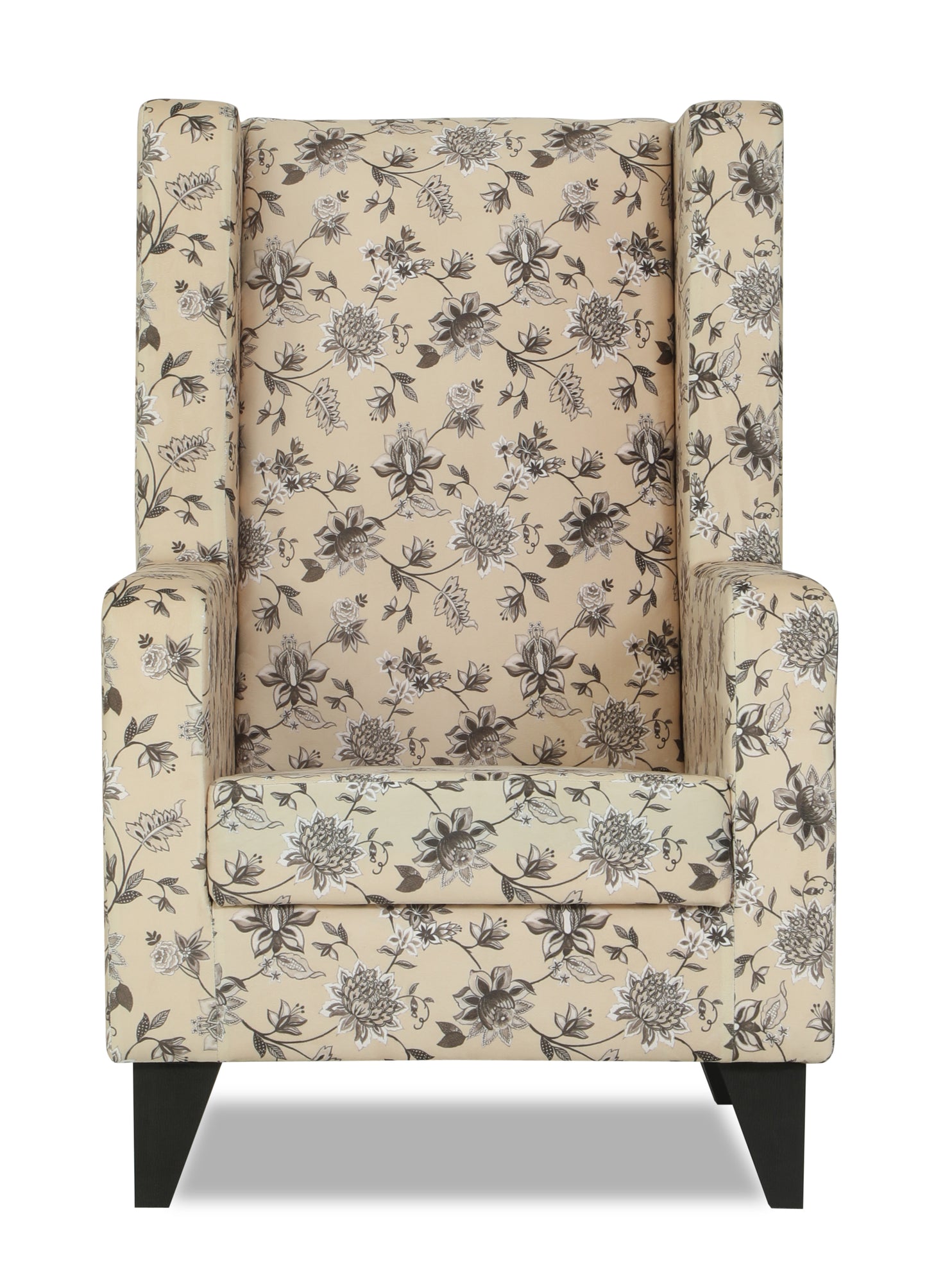 Adorn India Christopher 1 Seater Wing Chair Floral Print with Puffy (Beige)