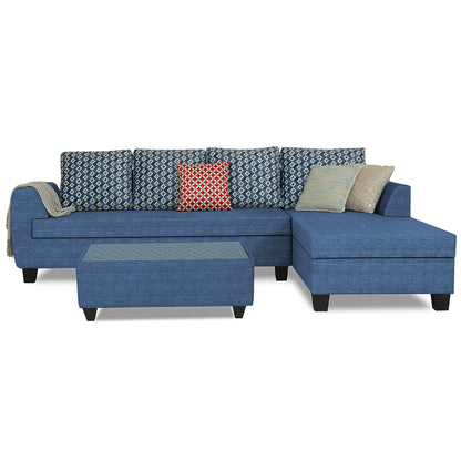 Adorn India Raiden Bricks Premium L Shape 6 Seater Sofa Set with Center Table (Right Hand Side) (Blue) (3 Year Warranty)