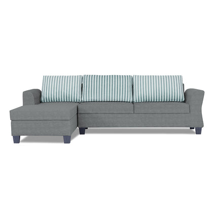 Adorn India Valencia Plus L Shape 6 Seater Sofa Set Stripes (Left Hand Side) (Grey)