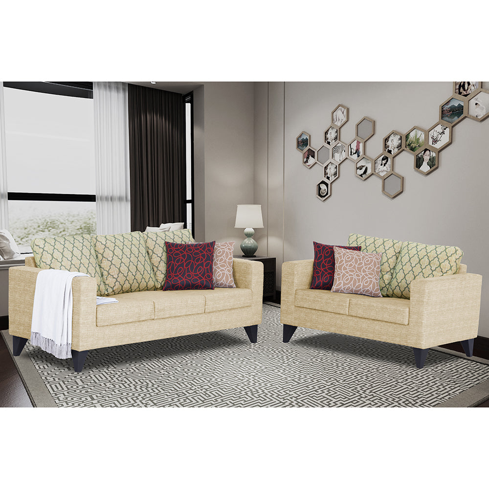Adorn India Straight line Plus Blossom 3+2 5 Seater Sofa Set (Beige) (3 Year Warranty)