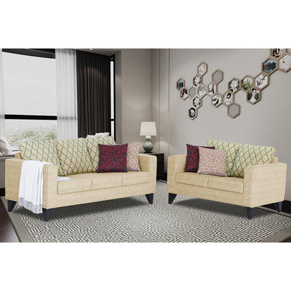 Adorn India Straight line Plus Blossom 3+2 5 Seater Sofa Set (Beige) (3 Year Warranty)