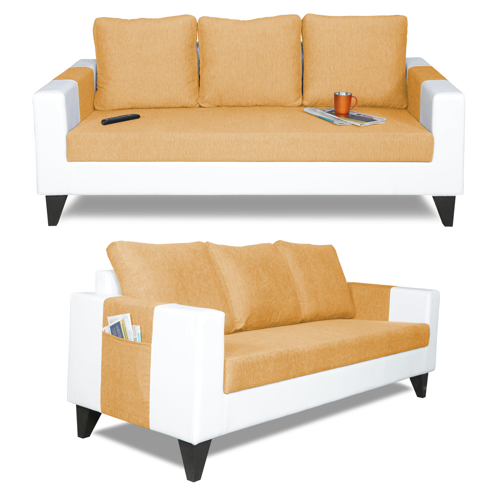 Adorn India Ashley Plain Leatherette Fabric 3-1-1 Five Seater Sofa Set (Beige & White) (3 Year Warranty)