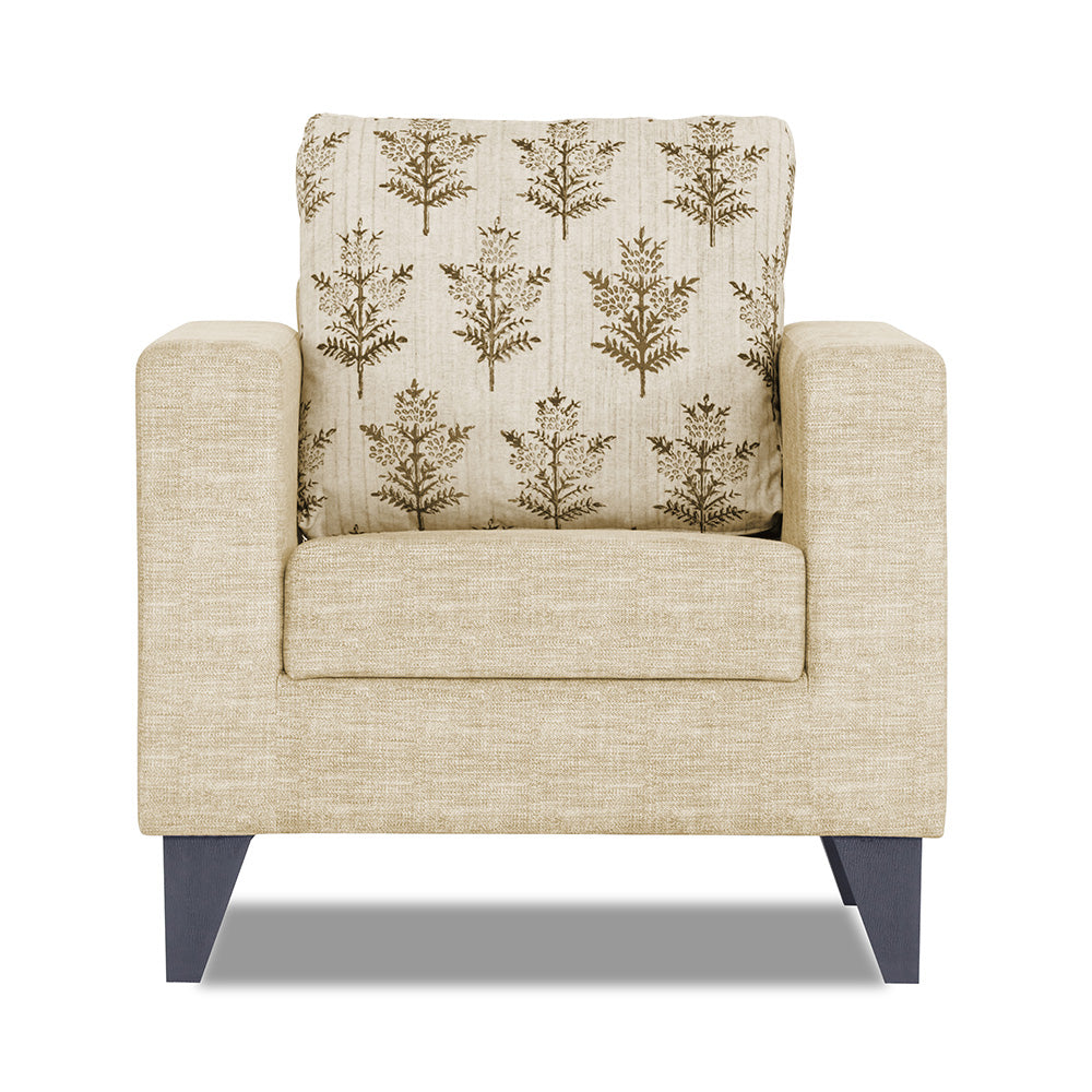 Adorn India Straight line Plus Leaf 1 Seater Sofa (Beige) (3 Year Warranty)