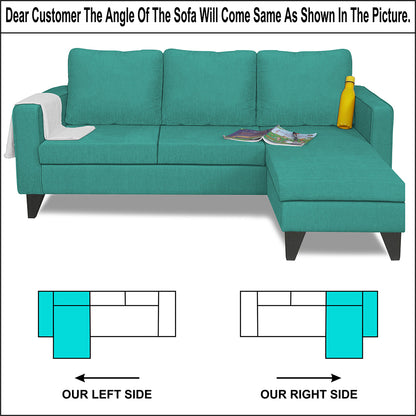 Adorn India Chandler Plain L Shape 4 Seater Sofa Set (Aqua Blue) (3 Year Warranty)