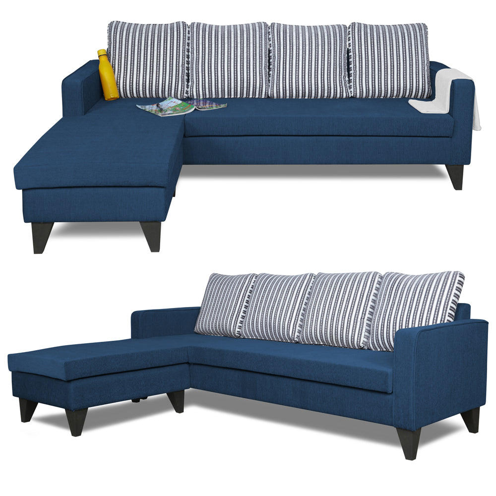 Adorn India Chandler Stripes L Shape 5 Seater Sofa Set LHS (Blue) (3 Year Warranty)