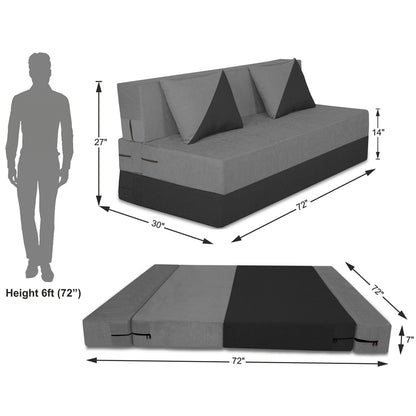 Adorn India Easy Desmond 4 Seater Sofa Cum Bed 6 X 6 (Grey & Black) (1 Year Warranty)