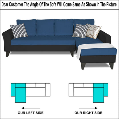 Adorn India Maddox Plain Two Tone L Shape 6 Seater Sofa Set RHS (Blue & Black) (3 Year Warranty)