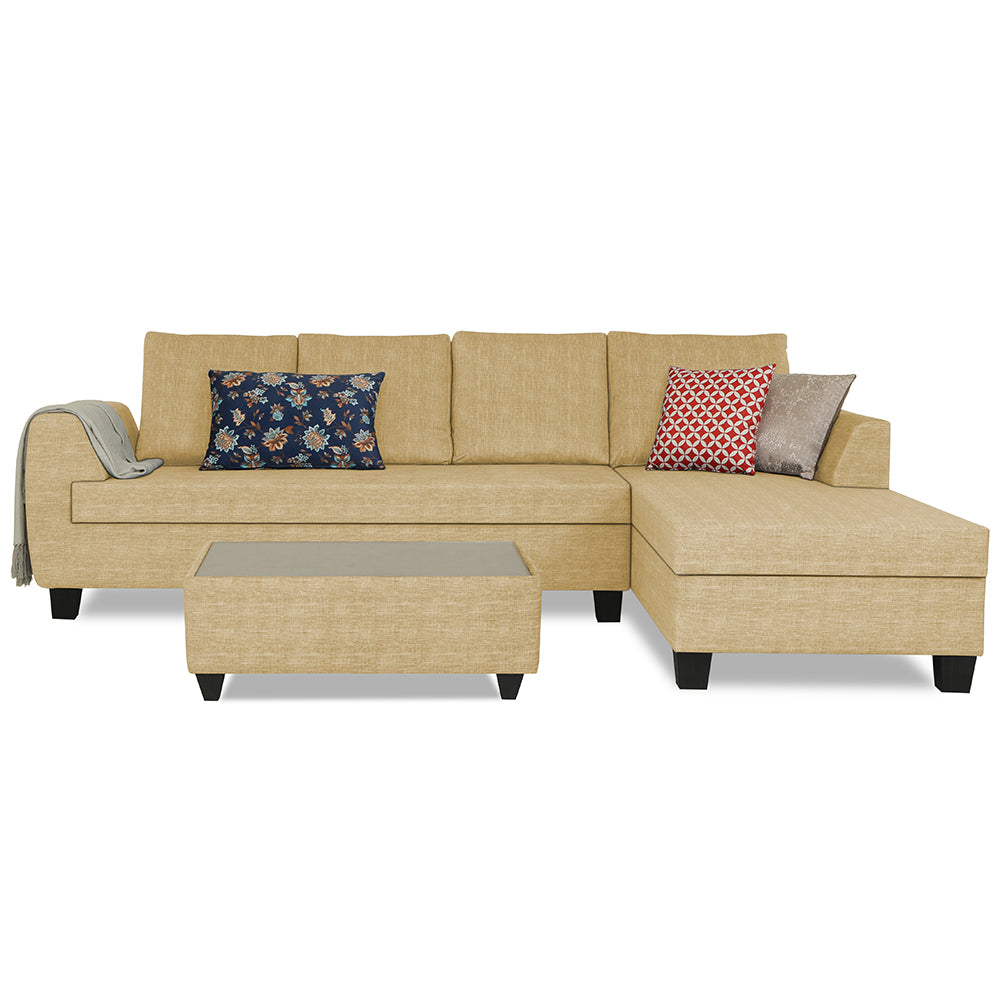 Adorn India Raiden Decent Premium L Shape 6 Seater Sofa Set with Center Table (Right Hand Side) (Beige) (3 Year Warranty)