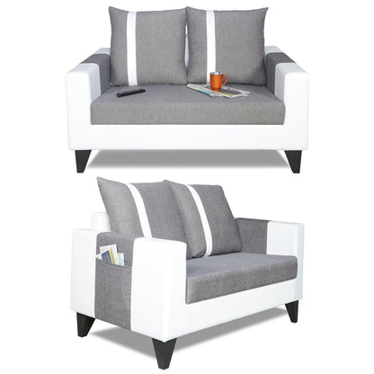 Adorn India Ashley Stripes Leatherette Fabric 2 Seater Sofa (Grey & White) (3 Year Warranty)