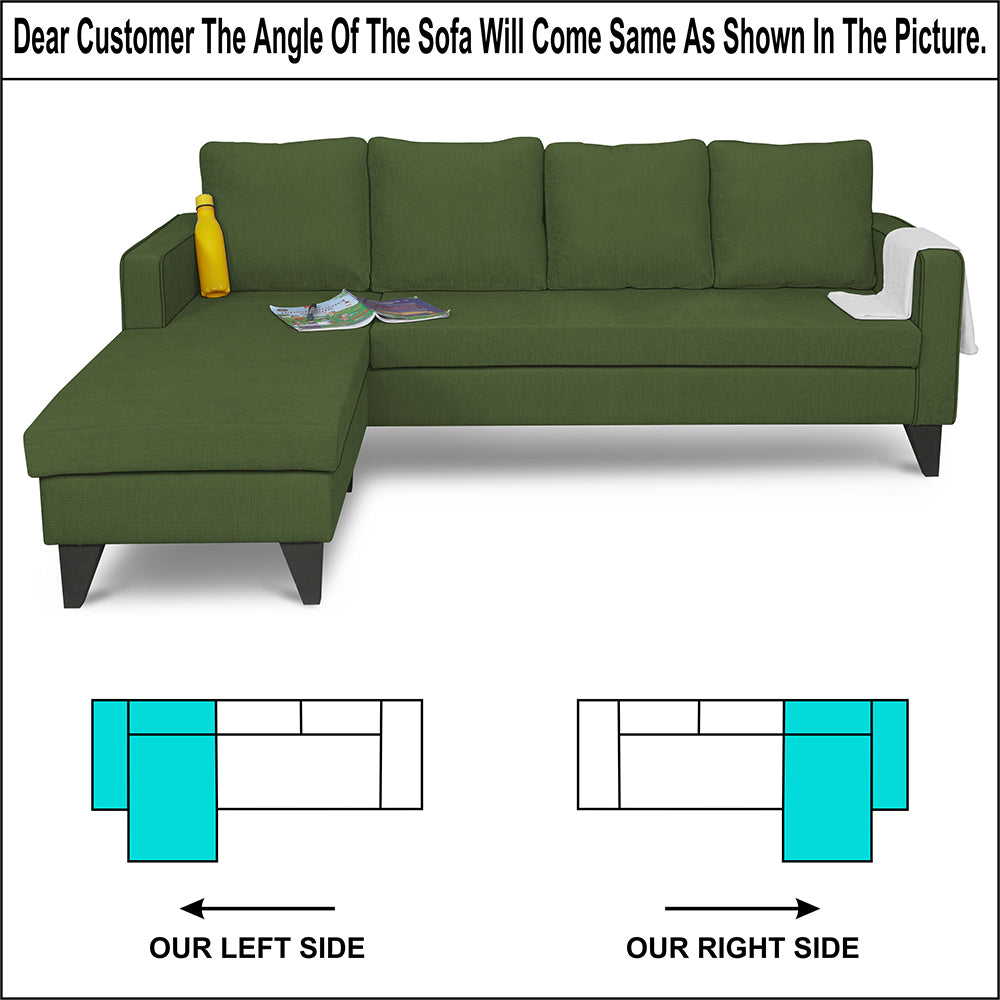 Adorn India Chandler Plain L Shape 5 Seater Sofa Sofa Set Lhs (Green) (3 Year Warranty)