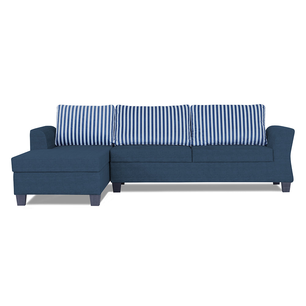 Adorn India Valencia Plus L Shape 6 Seater Sofa Set Stripes (Left Hand Side) (Blue)