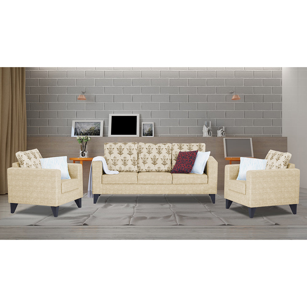 Adorn India Straight line Plus Leaf 3+1+1 5 Seater Sofa Set (Beige) (3 Year Warranty)