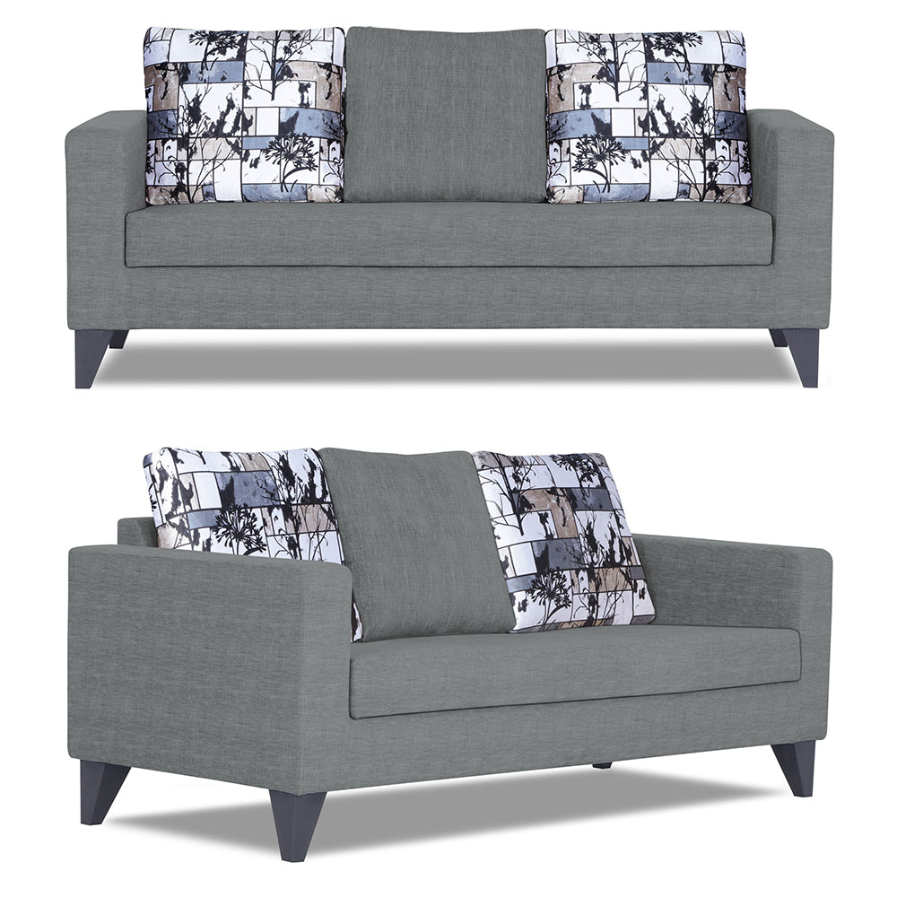 Adorn India Hallton Digitel Print Cushion 3+2 5 Seater Sofa Set (Grey) (3 Year Warranty)