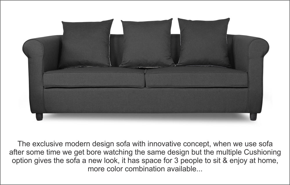 Adorn India Magnum 3 Seater Sofa (Dark Grey), Wood, Foam