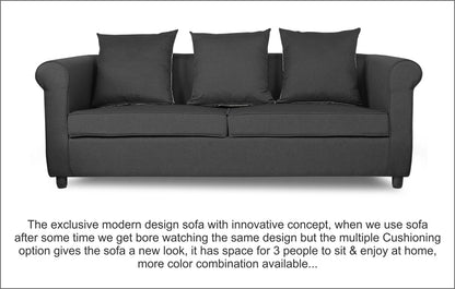 Adorn India Magnum 3 Seater Sofa (Dark Grey), Wood, Foam